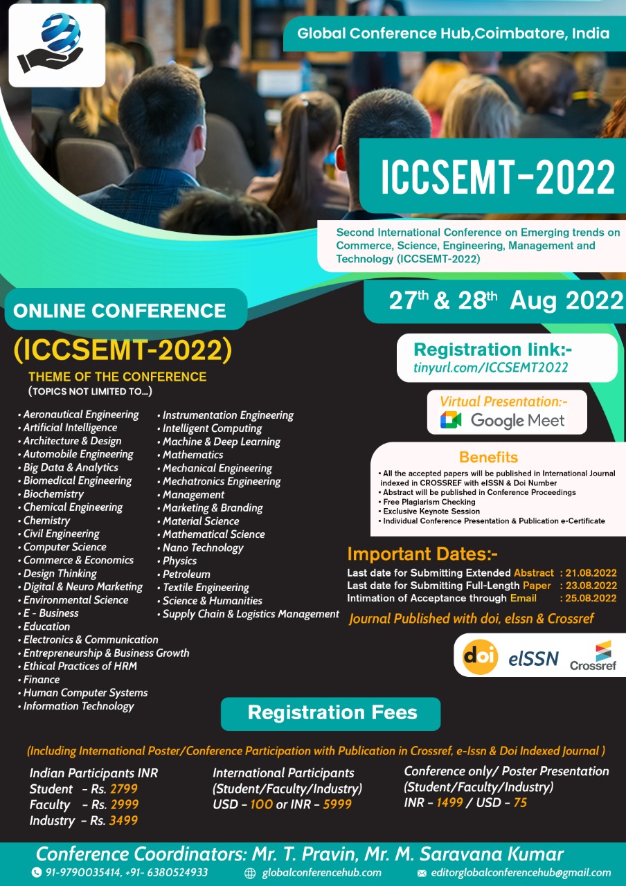 Second International Conference on Emerging trends on Commerce, Science, Engineering, Management and Technology ICCSEMT 2022